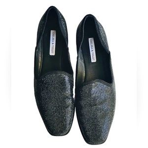 Chelsea & Violet Black Rhinestone Women Flat Shoes Loafer Sz 9 Excellent